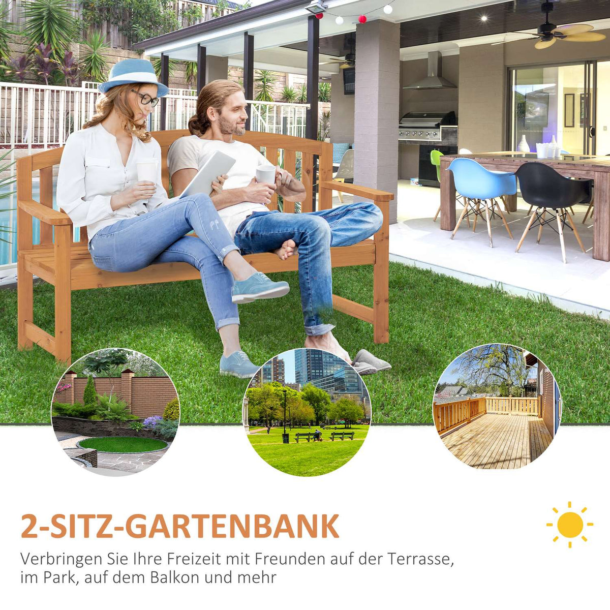 Garden Bench 2-Seater Wooden Bench Park Bench Up To 320 Kg Bench Patio Bench With Backrests Garden Furniture Fir Wood Orange 140 X 50 X 85 Cm