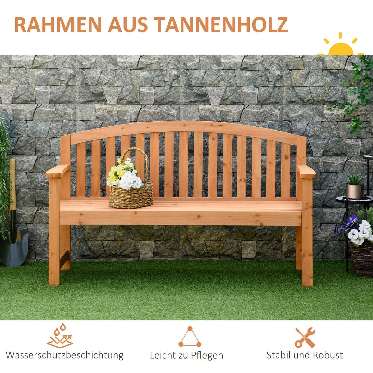 Garden Bench 2-Seater Wooden Bench Park Bench Up To 320 Kg Bench Patio Bench With Backrests Garden Furniture Fir Wood Orange 140 X 50 X 85 Cm