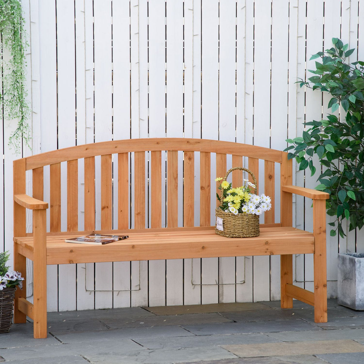 Garden Bench 2-Seater Wooden Bench Park Bench Up To 320 Kg Bench Patio Bench With Backrests Garden Furniture Fir Wood Orange 140 X 50 X 85 Cm