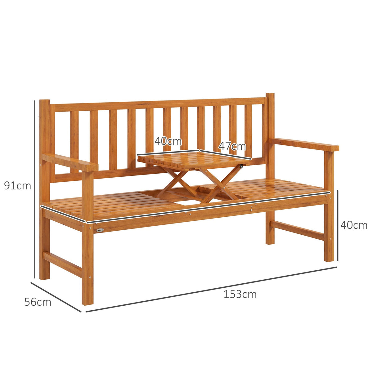 Garden Bench 3-Seater Bench Table Armrest Wooden Bench Up To 280Kg Balcony Patio Light Brown 153X56X91Cm