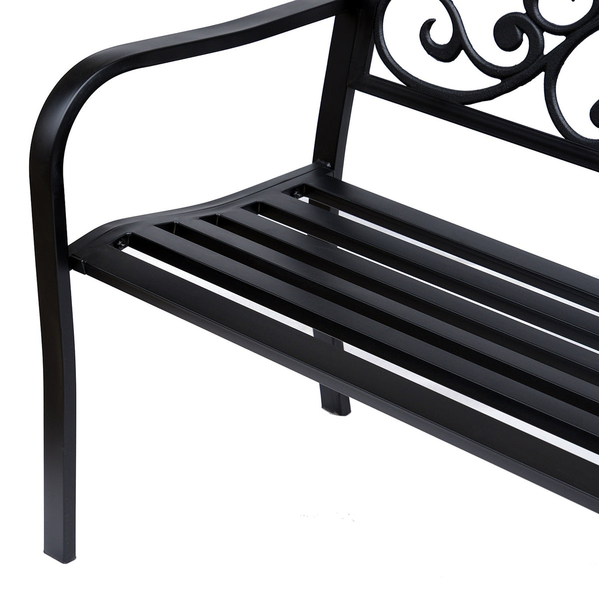 Garden Bench 3-Seater Steel Bench with Armrests Made of Cast Iron Black 127x60x89cm for Garden Patio Balcony