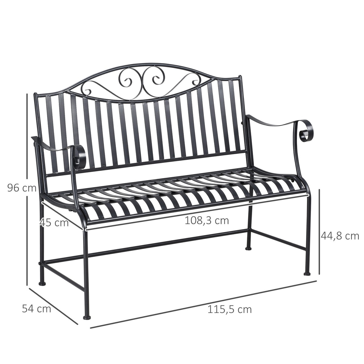 Garden Bench Bench For 2 People Park Bench Armrest Metal Bench Garden Balcony Patio Up To 220Kg Gray 155X54X96Cm