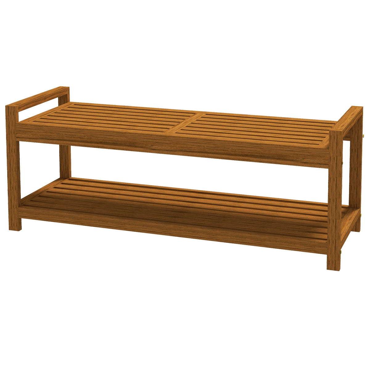 Garden Bench Bench With Armrest Wooden Bench With Shelf 2-Seater Park Bench For Balcony, Terrace, Load Capacity Up To 250 Kg, Teak, 118 X 40.5 X 46 Cm