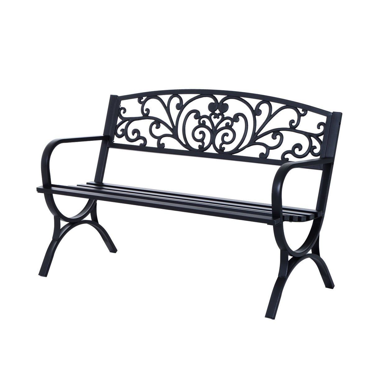Garden Bench Metal Bench, 2-Seater, Black, 127X60X85 Cm