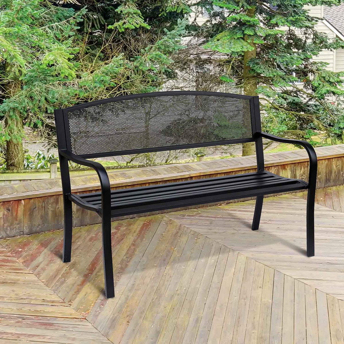 Garden Bench Park Bench 2-Seater Garden Steel Black W127 X D60 X H87Cm
