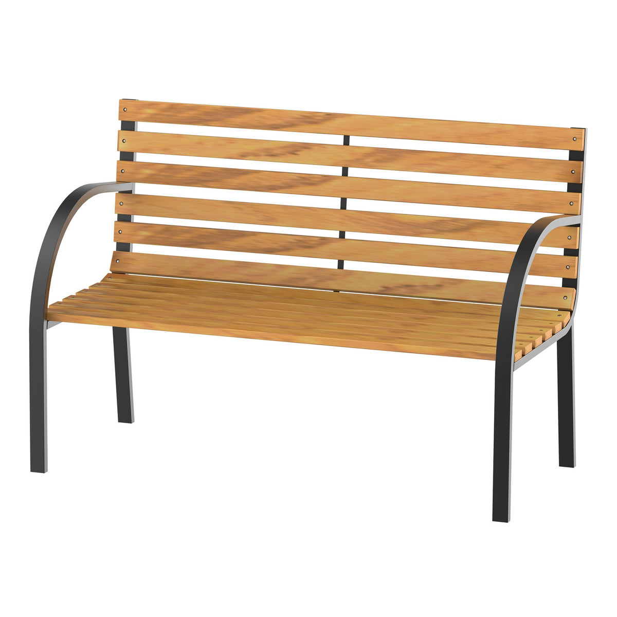 Garden Bench Park Bench 2-Seater Garden Steel + Natural Pine Wood W122 X D60 X H83 Cm