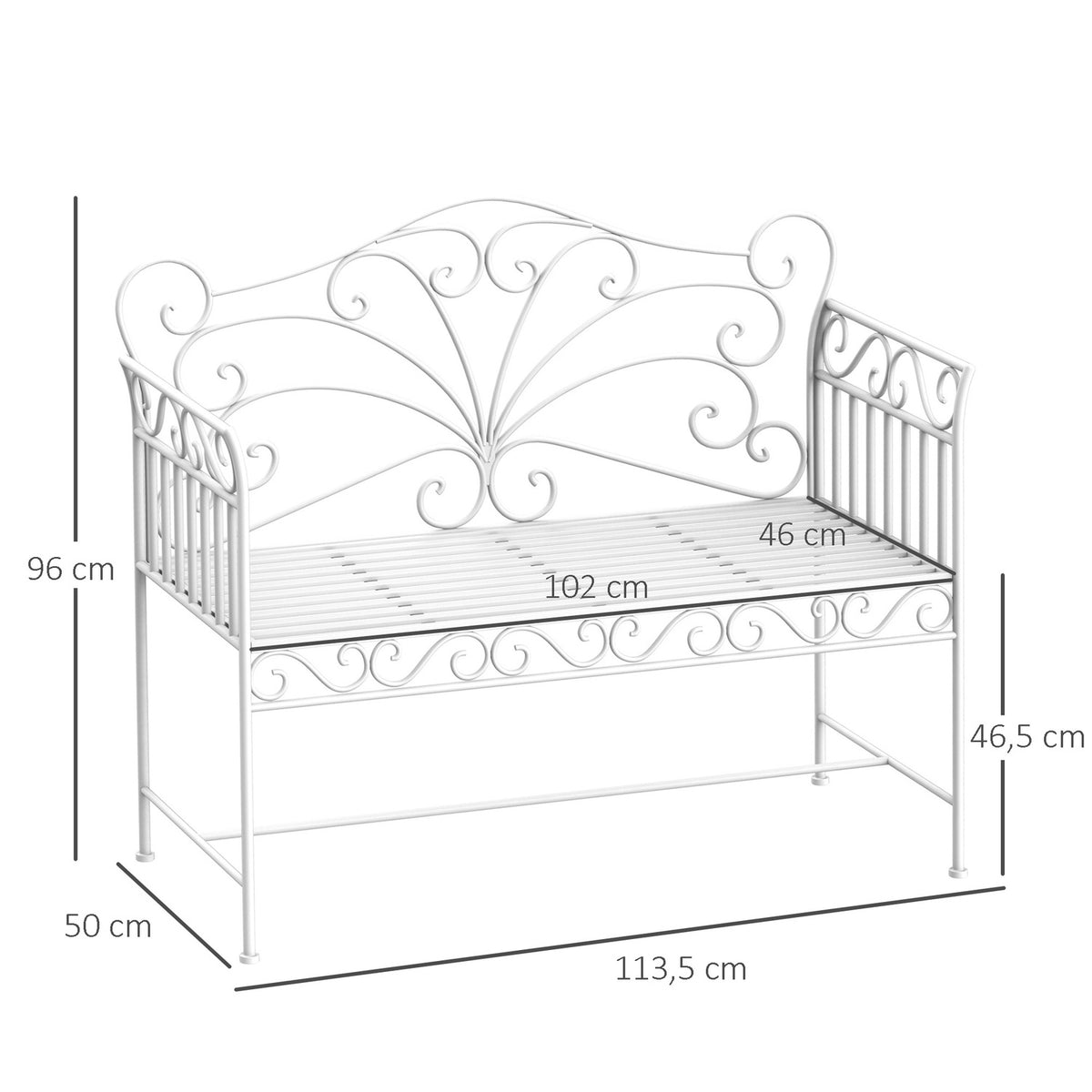 Garden Bench Park Bench Bench Garden Furniture 2-Seater Metal White