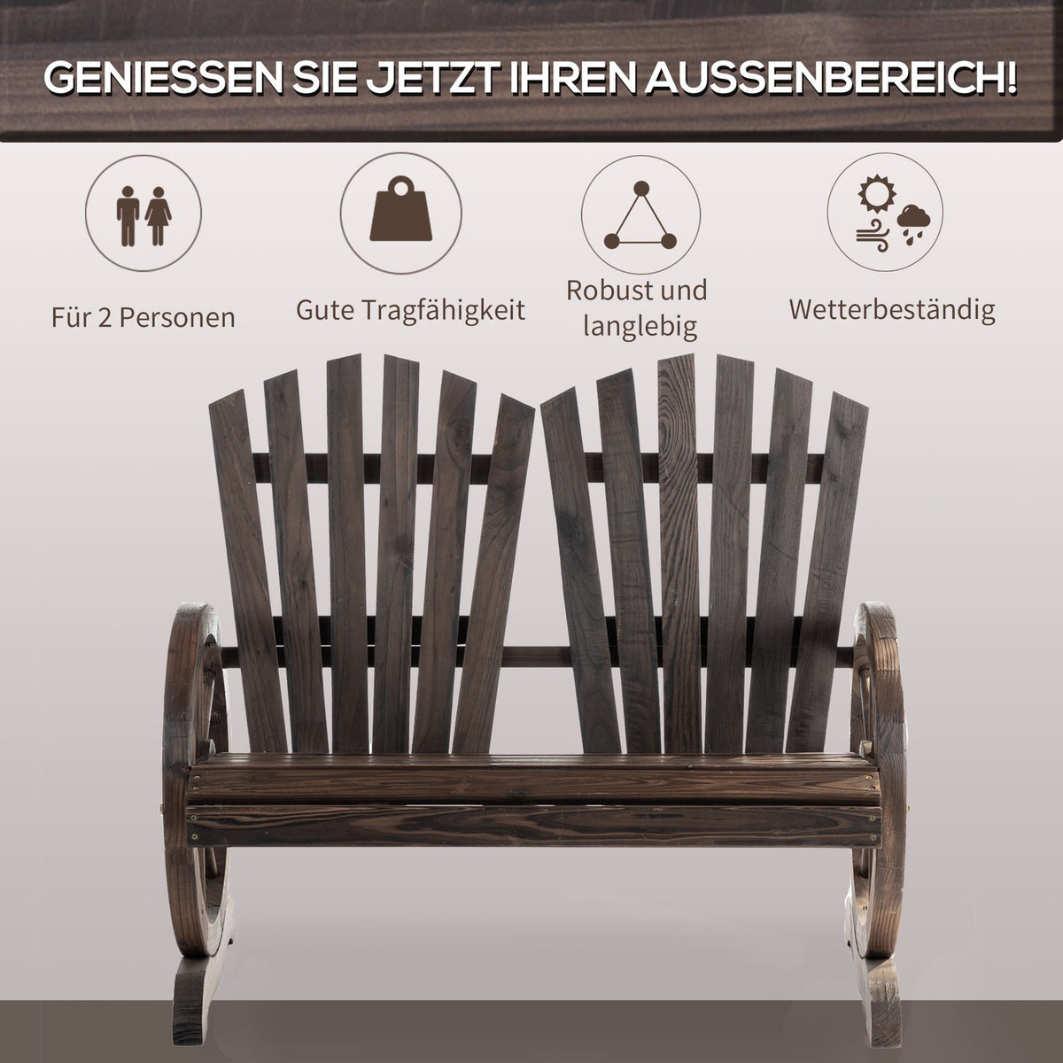 Garden Bench With Armrests, Bench, Garden Furniture, Rustic Bench, Solid Wood, Dark Brown, 108 X 66 X 95 Cm