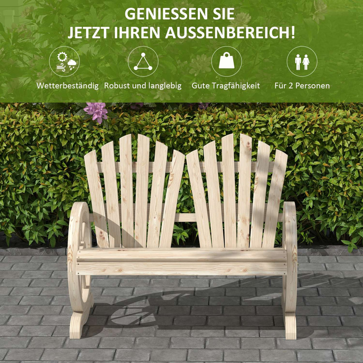 Garden Bench With Armrests, Bench, Garden Furniture, Rustic Bench, Solid Wood, Natural Wood, 108 X 66 X 95 Cm