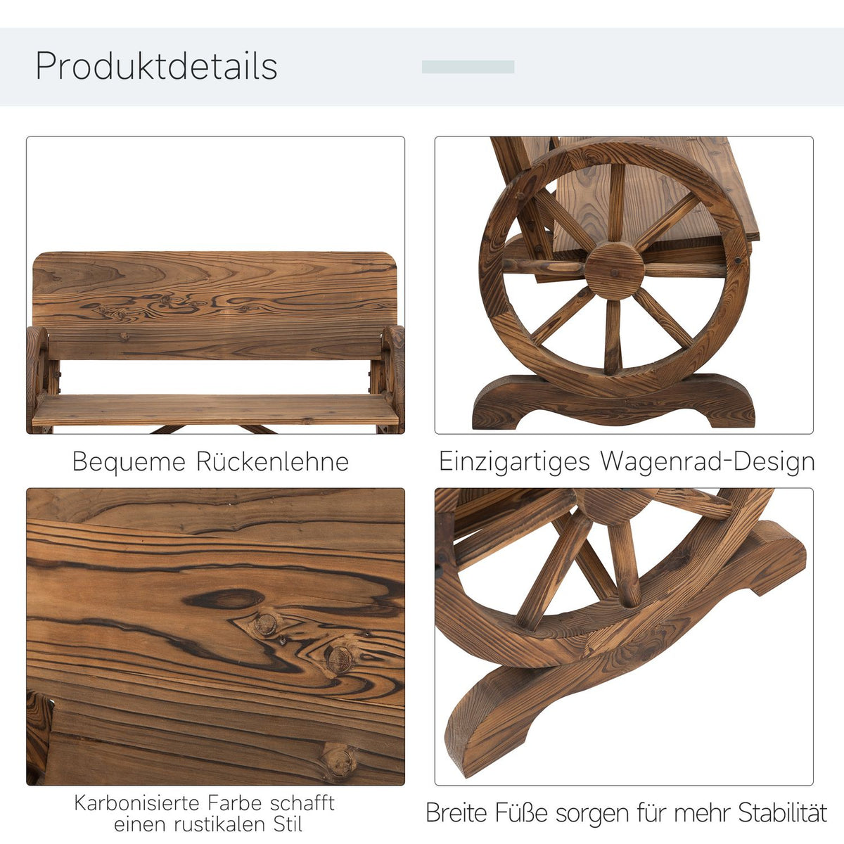 Garden Bench With Armrests, Wagon Wheels Design Bench, Garden Furniture, Rustic Bench, Solid Wood, Brown, 114 X 58 X 80 Cm