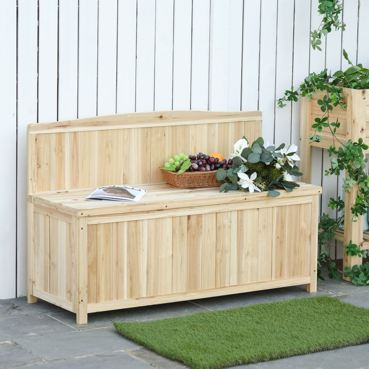 Garden Bench With Storage Space, Chest Bench, 2-Seater, 250 Kg Load Capacity, Natural Fir Wood, 115 X 45 X 75 Cm