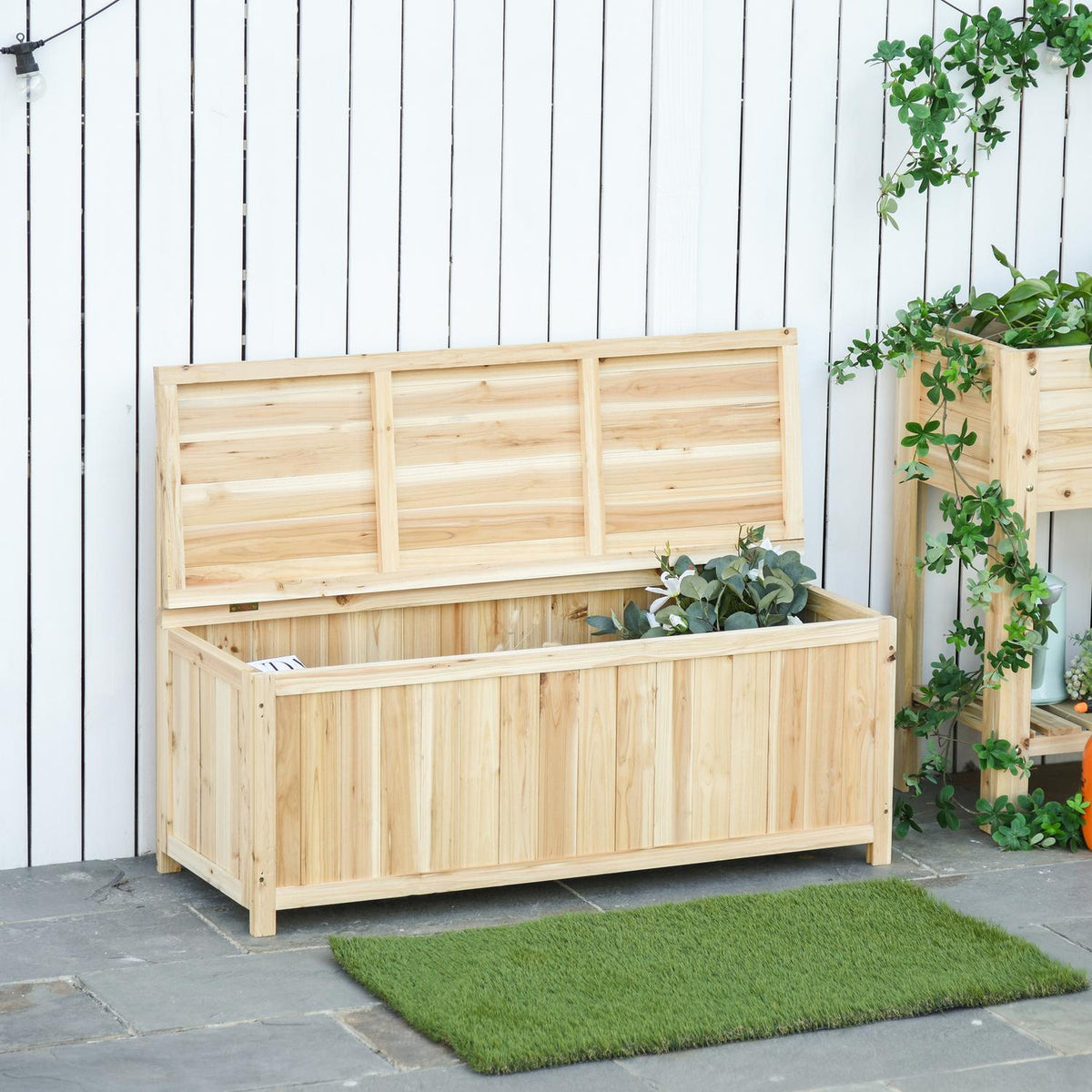 Garden Bench With Storage Space, Chest Bench, 2-Seater, 250 Kg Load Capacity, Natural Fir Wood, 115 X 45 X 75 Cm
