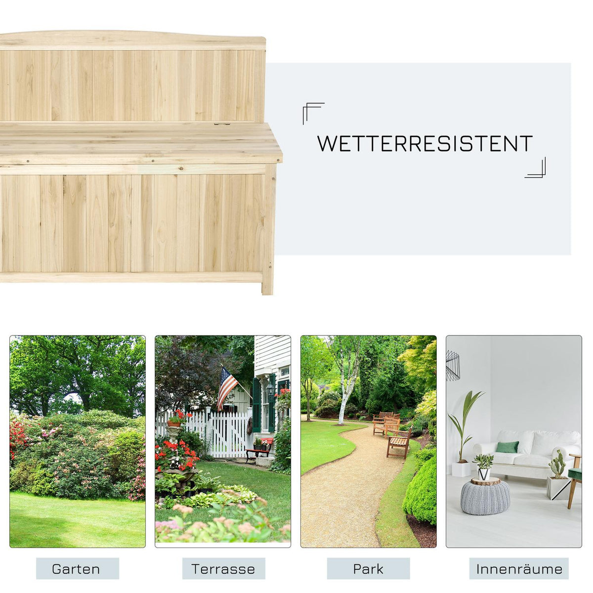 Garden Bench With Storage Space, Chest Bench, 2-Seater, 250 Kg Load Capacity, Natural Fir Wood, 115 X 45 X 75 Cm
