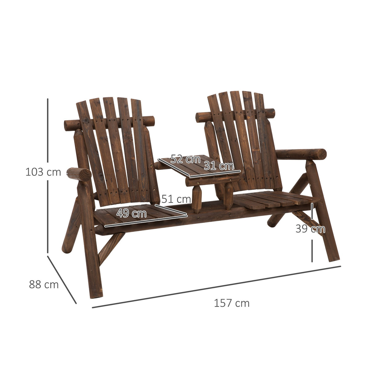 Garden Bench With Table, Garden Furniture, Bench, 2 Chairs, Solid Wood, Brown, 157 X 88 X 103 Cm