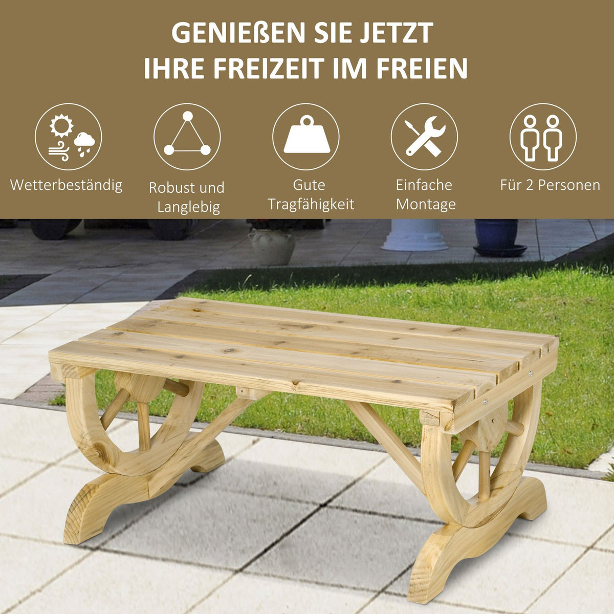 Garden Bench Wood Weatherproof Bench Garden Furniture Rustic Bench Natural 98 X 50 X 39.5 Cm