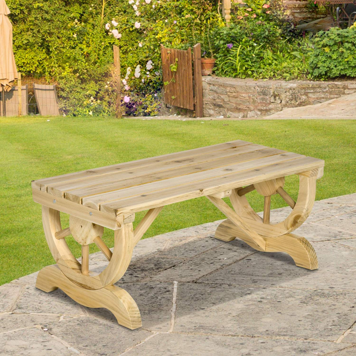 Garden Bench Wood Weatherproof Bench Garden Furniture Rustic Bench Natural 98 X 50 X 39.5 Cm