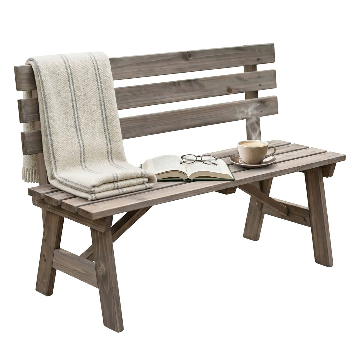 Garden Bench with Backrest, Fir Wood – Brown