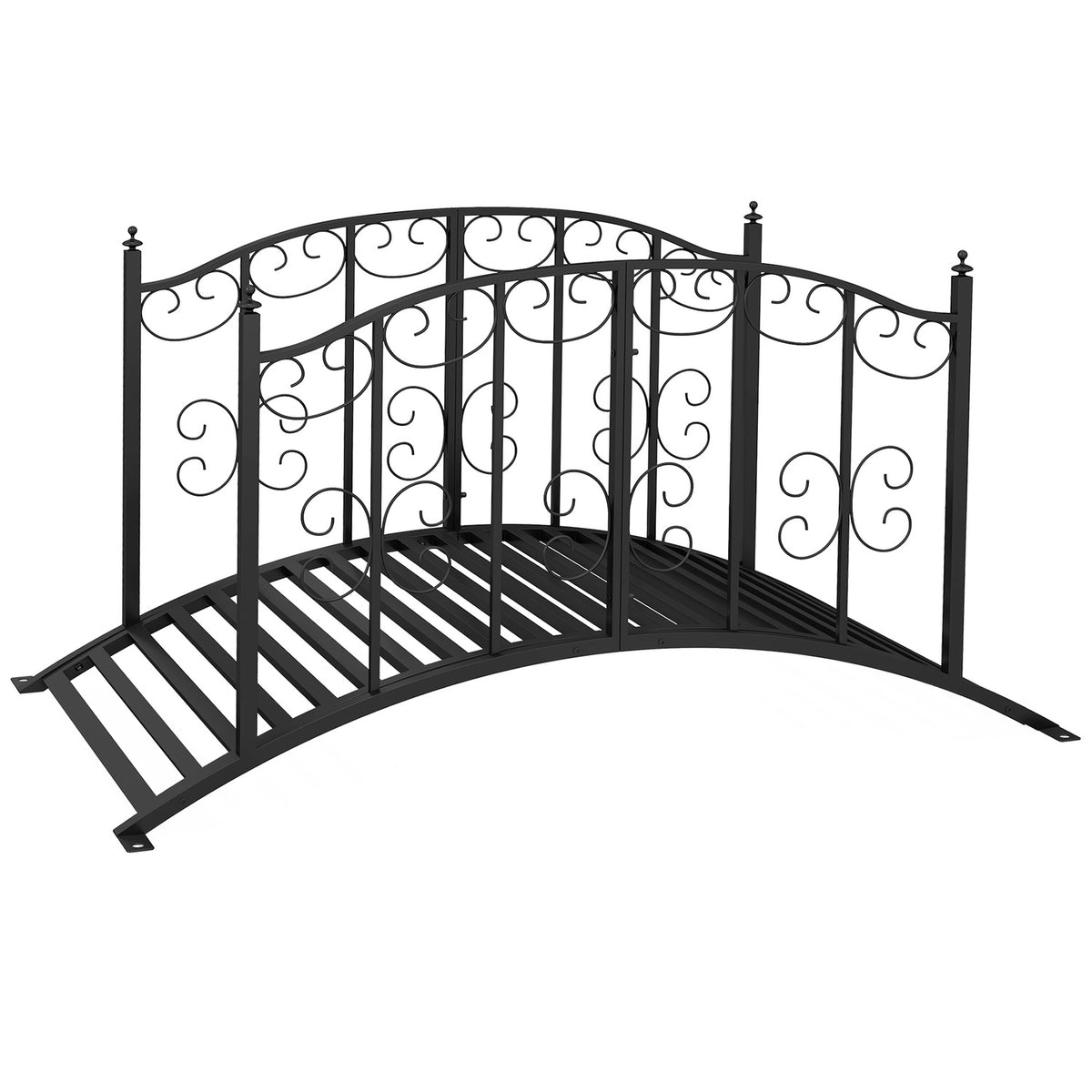 Garden Bridge Steel 1.19 M Pond Bridge With Railing Decorative Bridge With Floral Pattern Decorative Bridge Up To 120 Kg For Balcony, Terrace, Black