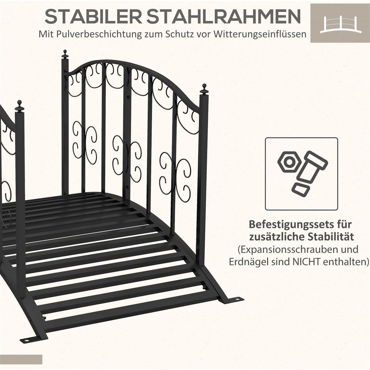 Garden Bridge Steel 1.19 M Pond Bridge With Railing Decorative Bridge With Floral Pattern Decorative Bridge Up To 120 Kg For Balcony, Terrace, Black