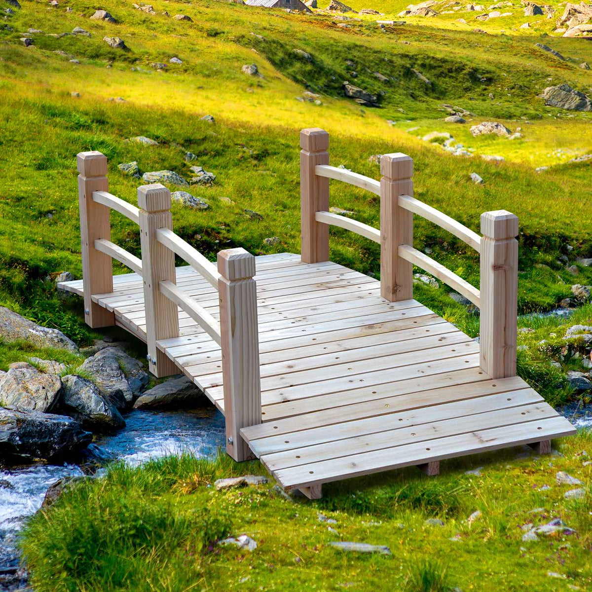 Garden Bridge Wooden Bridge With Railings Up To 180 Kg Of Fir Wood