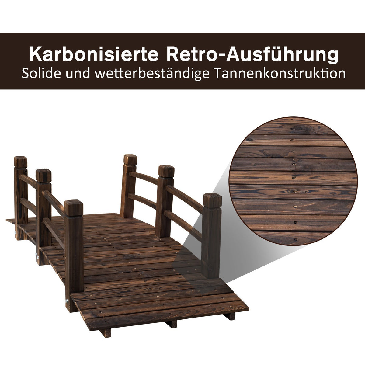 Garden Bridge Wooden Bridge Wooden Bridge Pond Bridge Decorative Bridge With Railing Up To 180 Kg Fir Wood Dark Brown 152.5 X 67 X 48 Cm