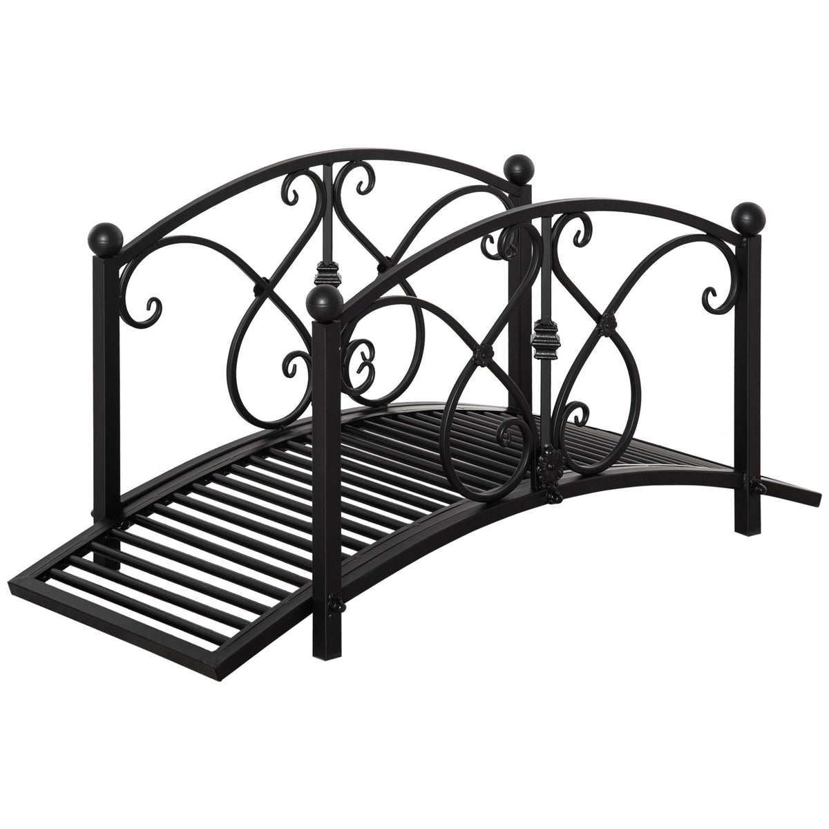 Garden Bridge with Safety Railings, Metal, Black, 102x48x49 cm