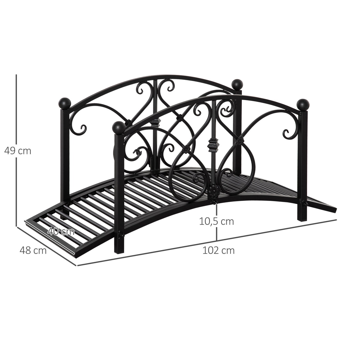 Garden Bridge with Safety Railings, Metal, Black, 102x48x49 cm