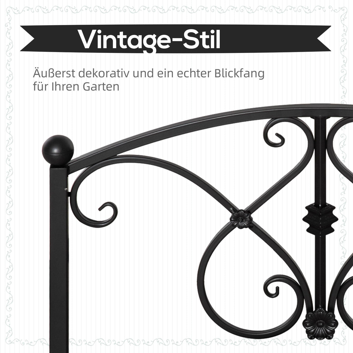 Garden Bridge with Safety Railings, Metal, Black, 102x48x49 cm