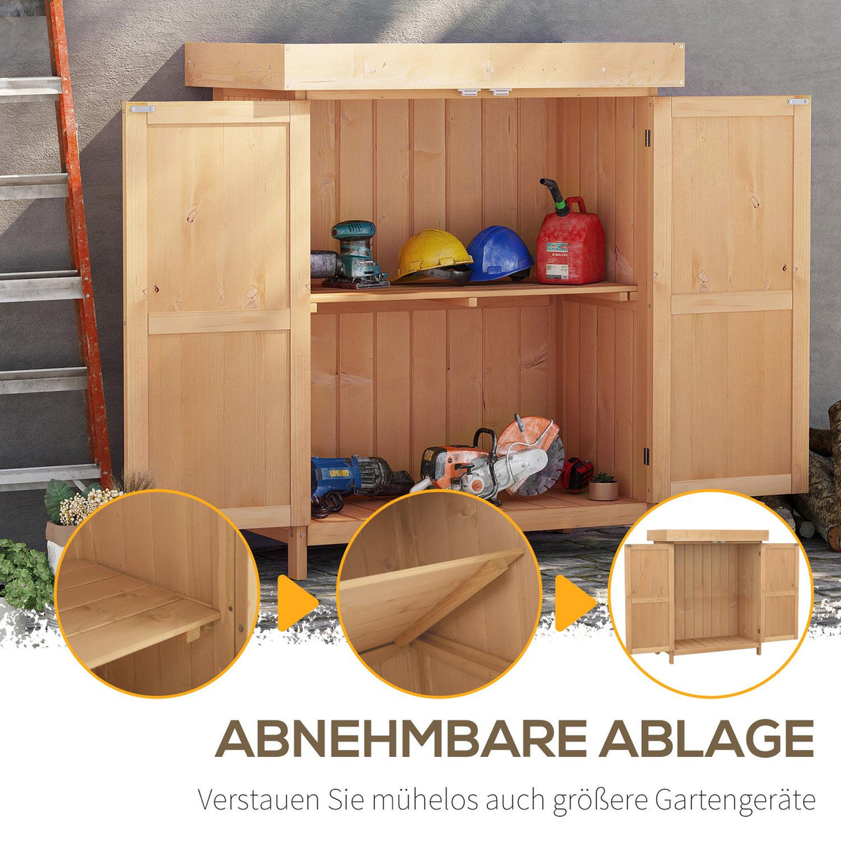 Garden Cabinet Equipment Cabinet With Double Door, 2 Compartments, Weatherproof, Fir Wood, Natural, 74X43X88Cm