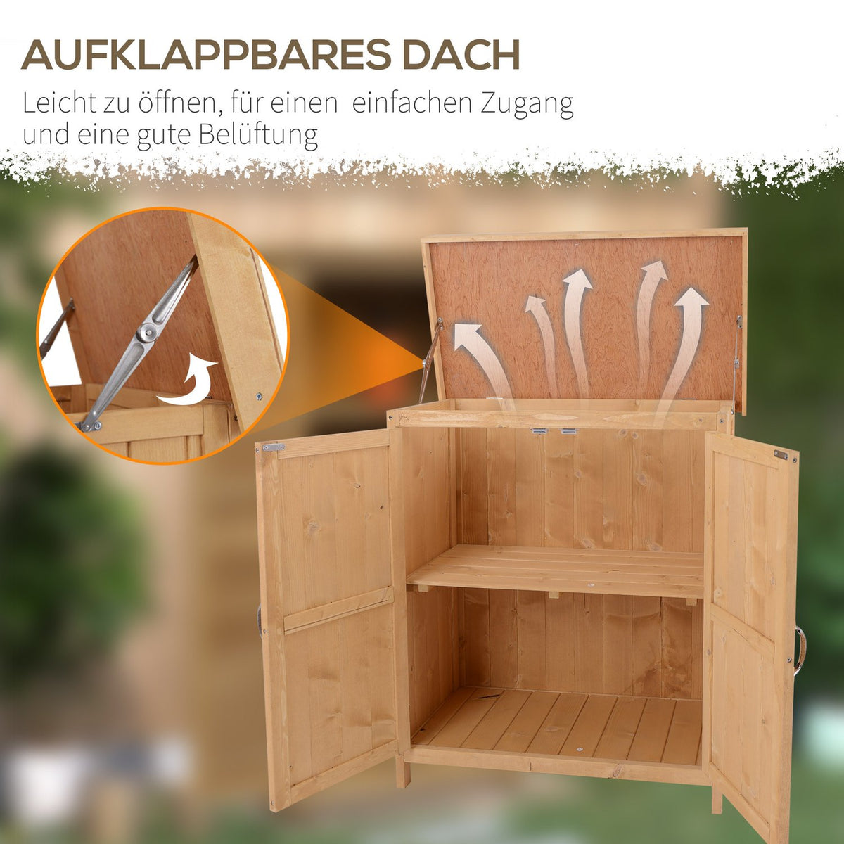 Garden Cabinet Equipment Cabinet With Double Door, 2 Compartments, Weatherproof, Fir Wood, Natural, 74X43X88Cm
