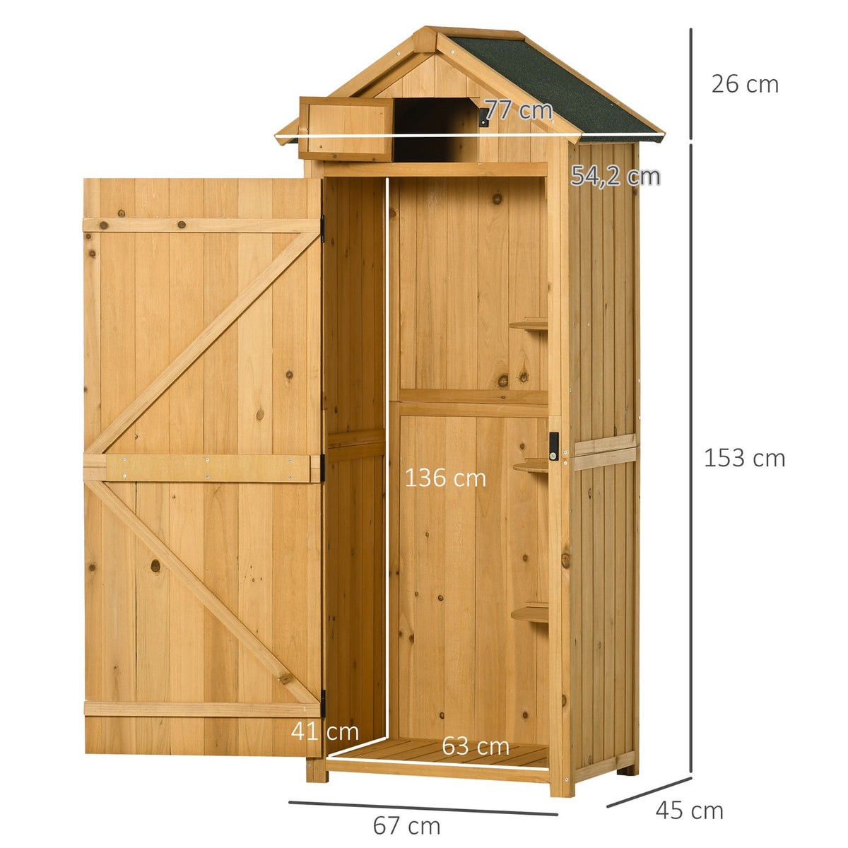 Garden Cabinet, Garden Shed, Tool Shed, Tool Shed With Shelves, Asphalt Roof, Window, Wood, Yellow + Green, 77 X 54.2 X 179 Cm