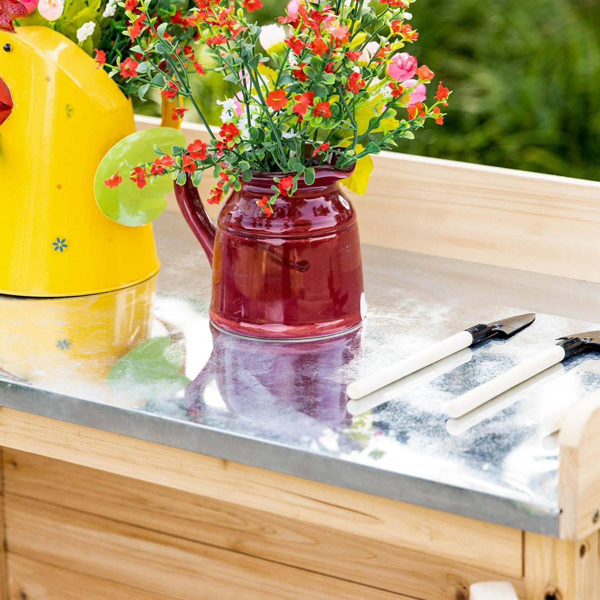 Garden Cabinet Plant Table With Base Cabinet Wooden Equipment Cabinet Cupboard With 2 Shelves Tool Shed Garden Shed Outdoor Natural 83 X 40 X 92 Cm