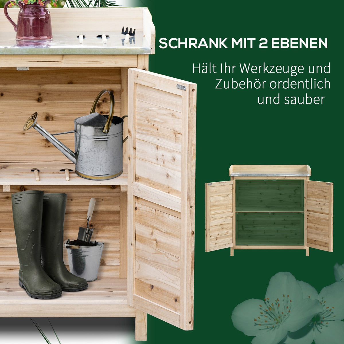 Garden Cabinet Plant Table With Base Cabinet Wooden Equipment Cabinet Cupboard With 2 Shelves Tool Shed Garden Shed Outdoor Natural 83 X 40 X 92 Cm