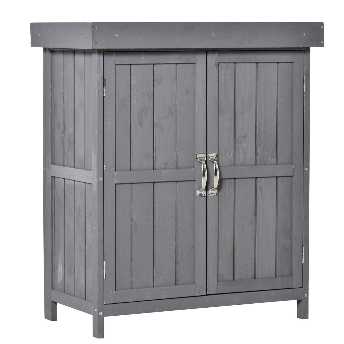 Garden Cabinet Weatherproof Equipment Cabinet Made Of Fir Wood, Double Door, 2 Compartments, Dark Gray, 74X43X88Cm