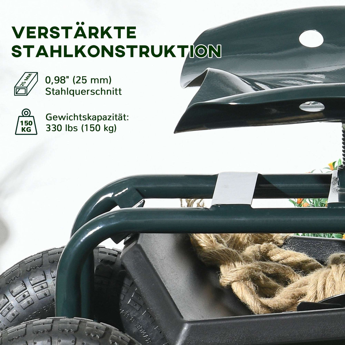 Garden Cart with Swivel Seat, Adjustable Height, Steel