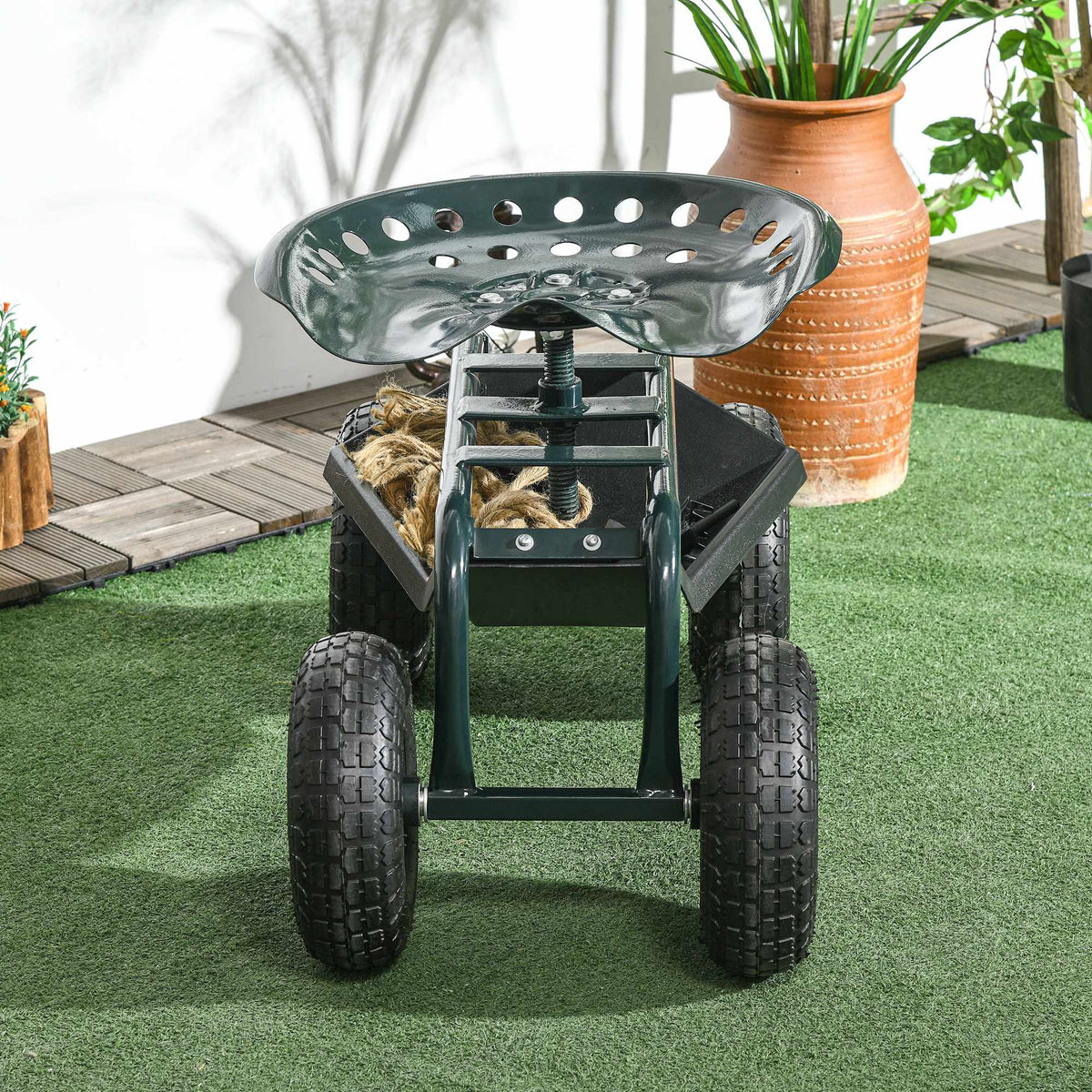 Garden Cart with Swivel Seat, Adjustable Height, Steel