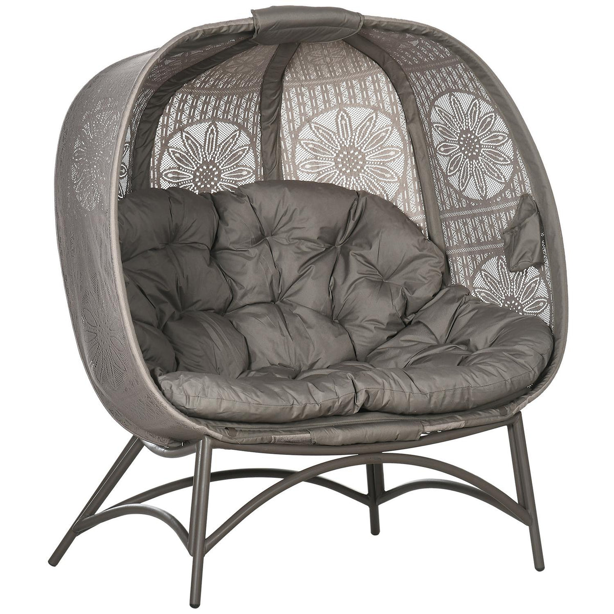 Garden Chair 2 Seater Wicker Chair With Foldable Basket Papasan Chair With Cushion Lounge Chair For Balcony Patio Steel Sand 126 X 75 X 142 Cm