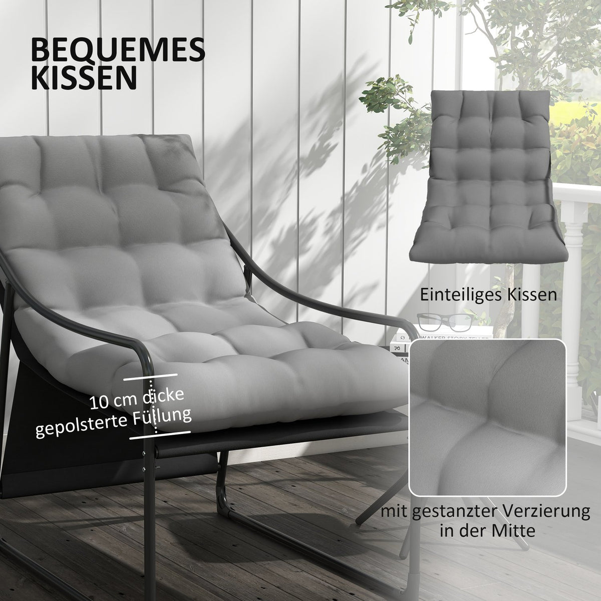 Garden Chair Garden Chair With Thick Seat Cushion Garden Lounge Chair With Armrest, Load Capacity Up To 120 Kg, For Garden, Balcony, Gray