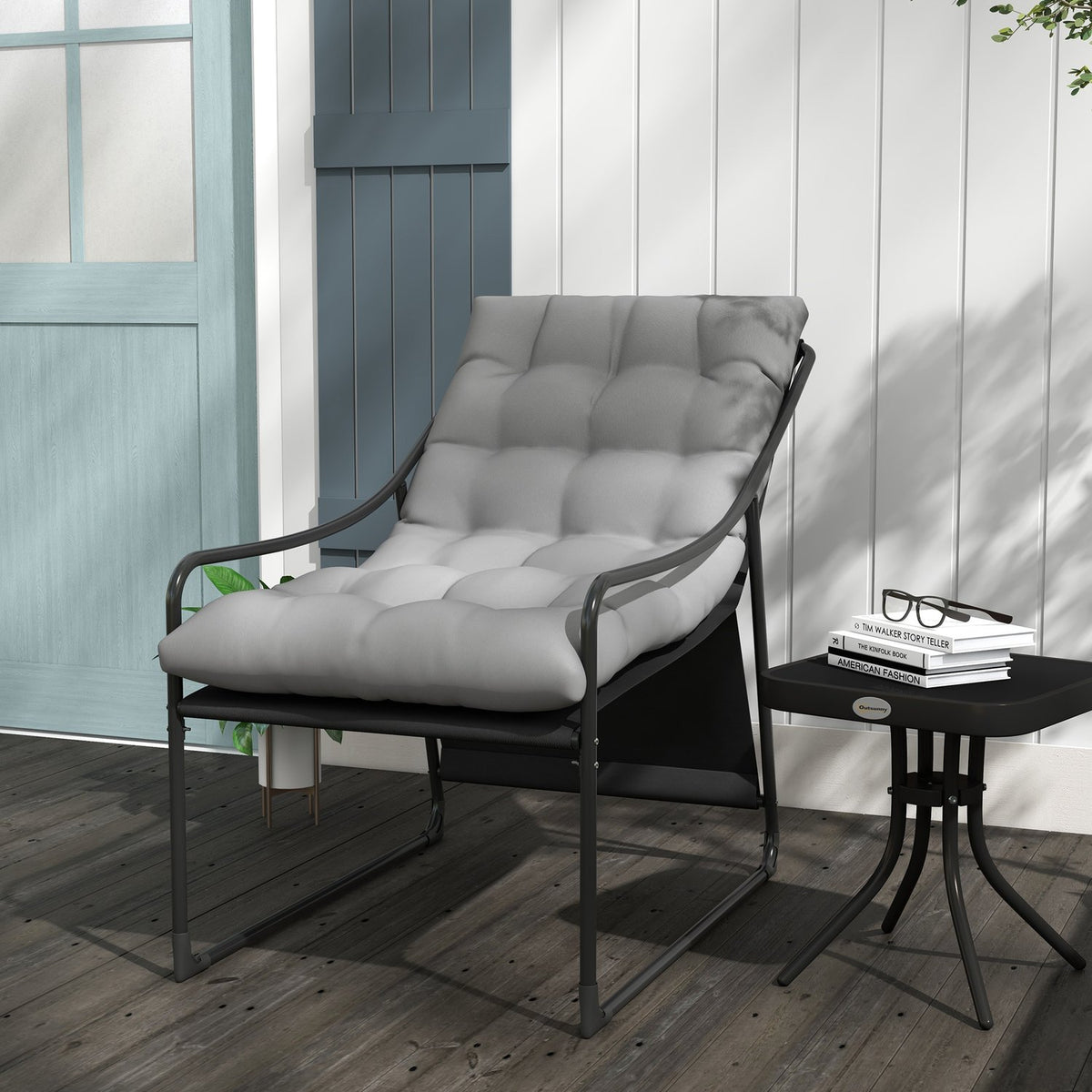Garden Chair Garden Chair With Thick Seat Cushion Garden Lounge Chair With Armrest, Load Capacity Up To 120 Kg, For Garden, Balcony, Gray