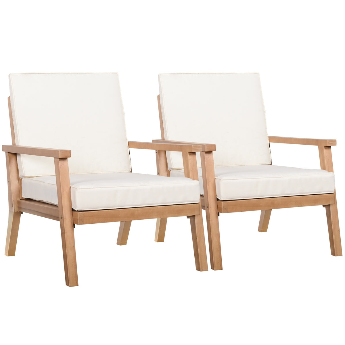Garden Chairs Set Of 2 Comfortable Garden Chairs With Cushions, Made Of Poplar Wood, For Balcony & Garden, 66 X 77.5 X 74.5 Cm