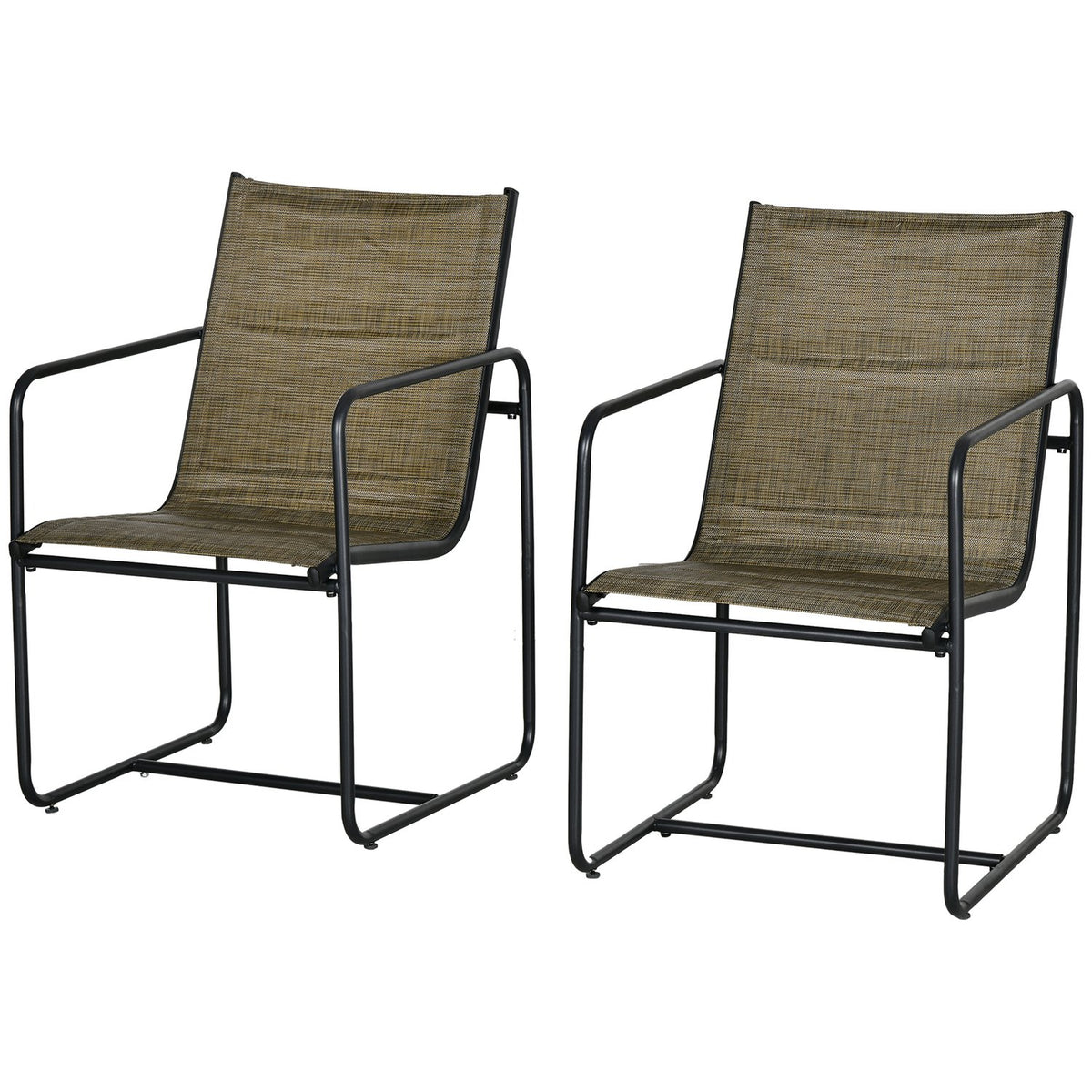 Garden Chairs Set Of 2, Garden Chair Set With Armrests, Patio Chair, Balcony Chair, Mesh, Steel, Brown, 54 X 66.5 X 88 Cm
