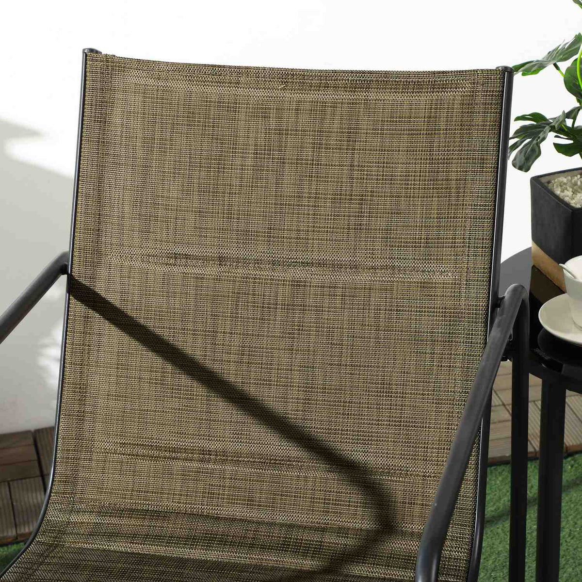 Garden Chairs Set Of 2, Garden Chair Set With Armrests, Patio Chair, Balcony Chair, Mesh, Steel, Brown, 54 X 66.5 X 88 Cm