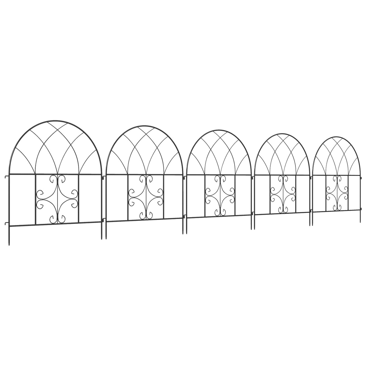 Garden Fence Steel 300 cm x 70 cm High Decorative Mesh Fence Set Fence Elements Landscape Fence Top Arch Fence for Dogs Dog Fence for Garden Flower Beds Animal Barrier Outdoor Black