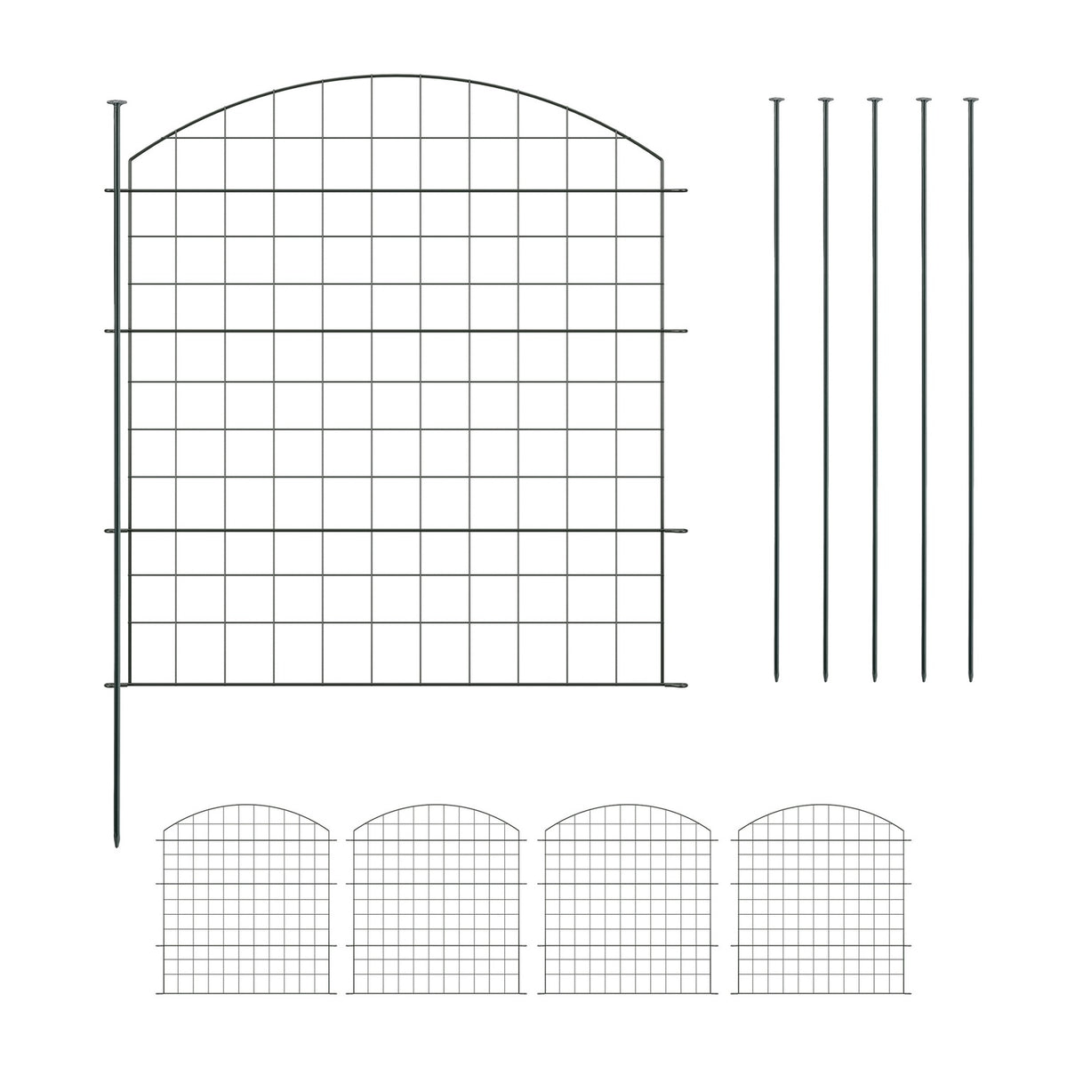 Garden Fence with 5 Metal Arched Panels