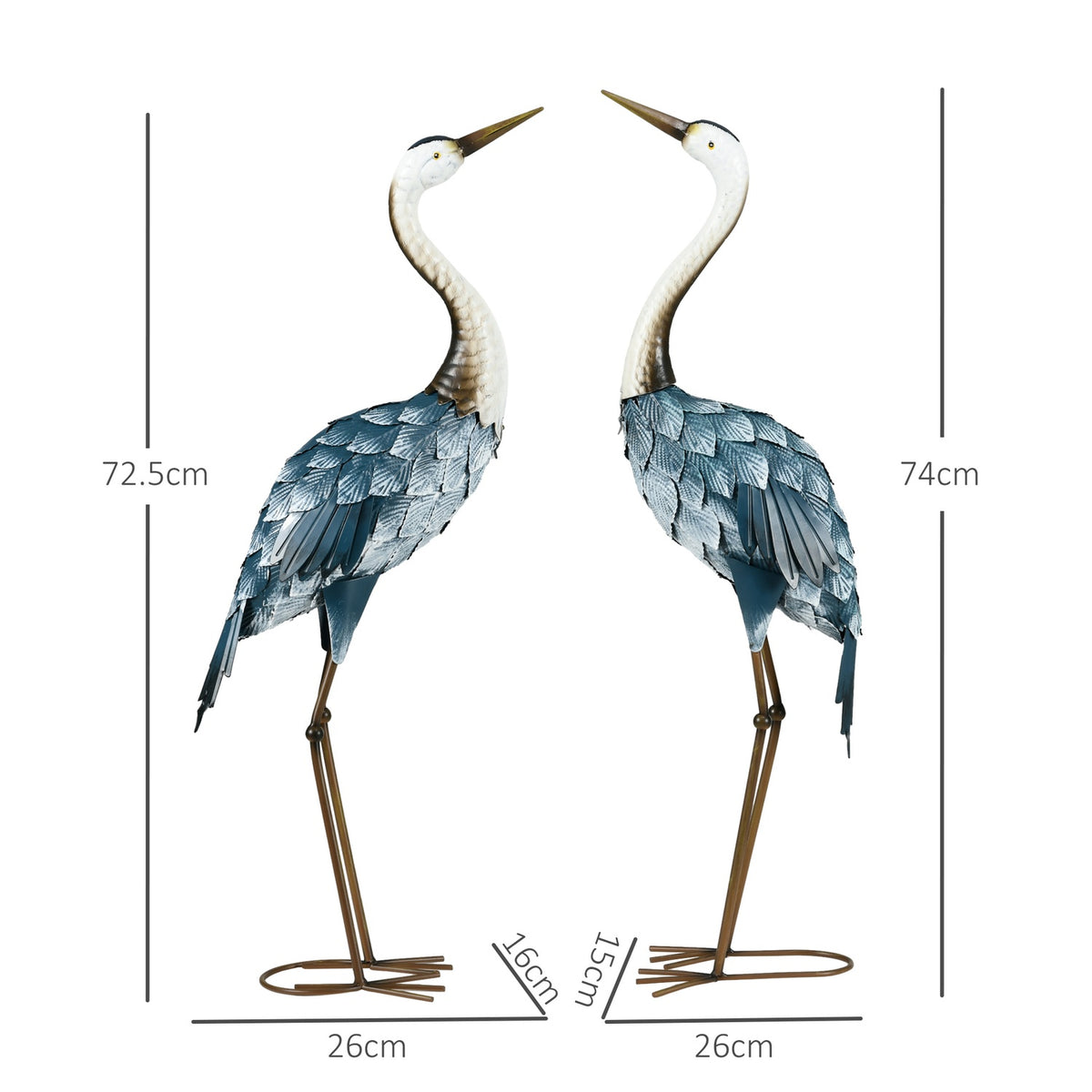 Garden Figures Set Of 2 Cranes Weather-Resistant Outdoor Ornament Sculpture Balcony Patio 72.5/74Cm