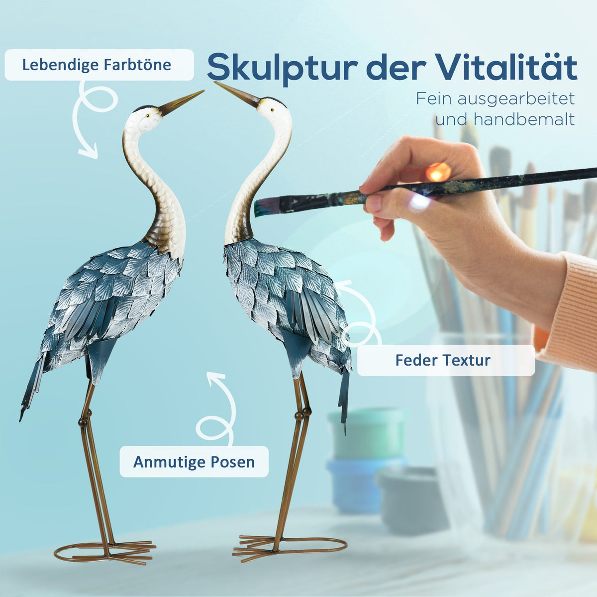 Garden Figures Set Of 2 Cranes Weather-Resistant Outdoor Ornament Sculpture Balcony Patio 72.5/74Cm