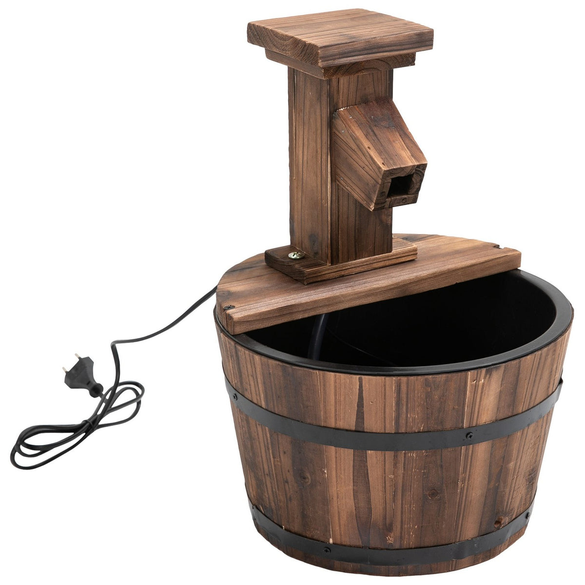 Garden Fountain Decorative Fountain Barrel Fountain Waterfall Wooden Bucket Fir Wood + Metal Dark Brown Diameter 27 X 37 Cm
