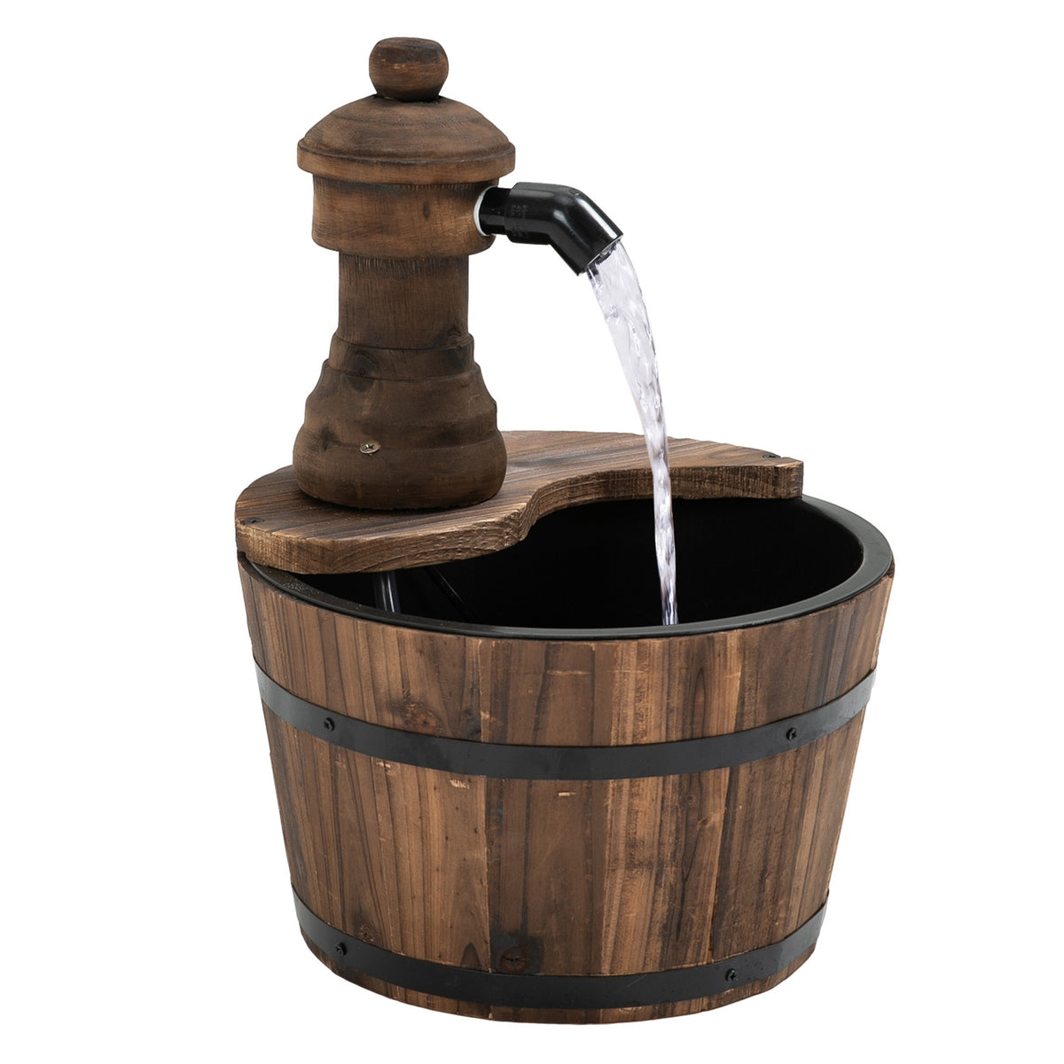 Garden Fountain Fountain Decorative Fountain Barrel Fountain Waterfall Wooden Bucket Fir Wood + Metal Natural Wood Ø27 X 37 Cm