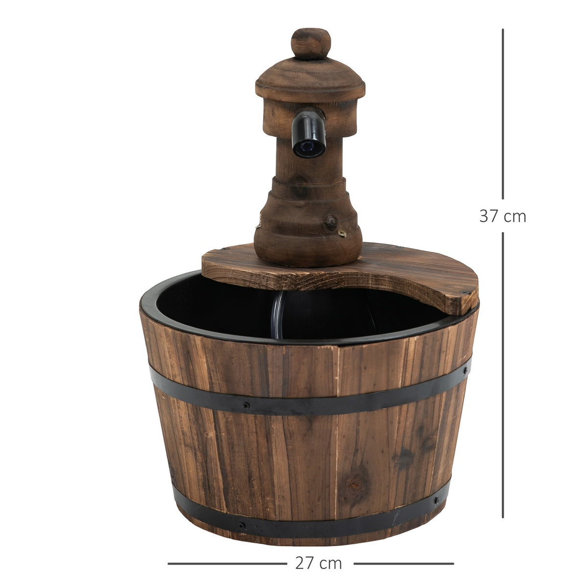 Garden Fountain Fountain Decorative Fountain Barrel Fountain Waterfall Wooden Bucket Fir Wood + Metal Natural Wood Ø27 X 37 Cm