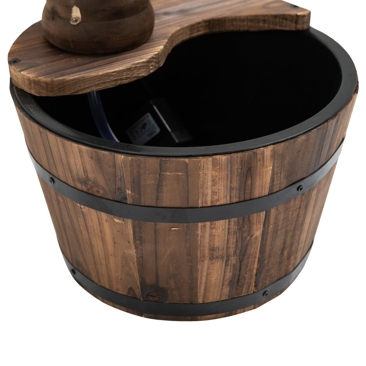 Garden Fountain Fountain Decorative Fountain Barrel Fountain Waterfall Wooden Bucket Fir Wood + Metal Natural Wood Ø27 X 37 Cm